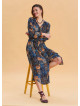Shirt Collar Belt Detailed Blue Bohemian Dress 4451